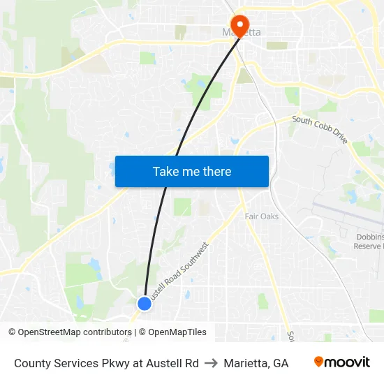 County Services Pkwy at Austell Rd to Marietta, GA map