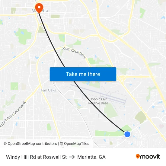 Windy Hill Rd at Roswell St to Marietta, GA map