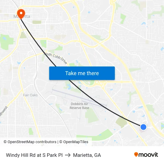 Windy Hill Rd at S Park Pl to Marietta, GA map