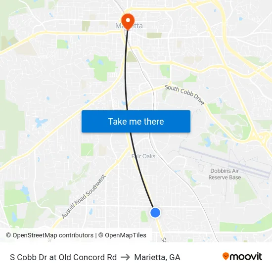S Cobb Dr at Old Concord Rd to Marietta, GA map