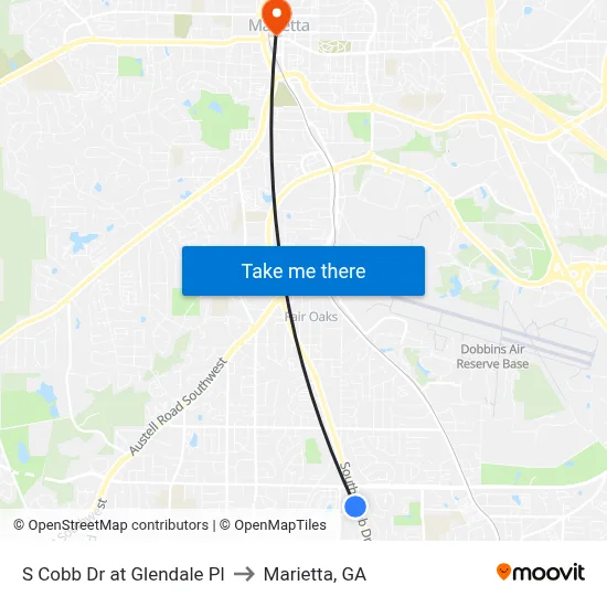 S Cobb Dr at Glendale Pl to Marietta, GA map