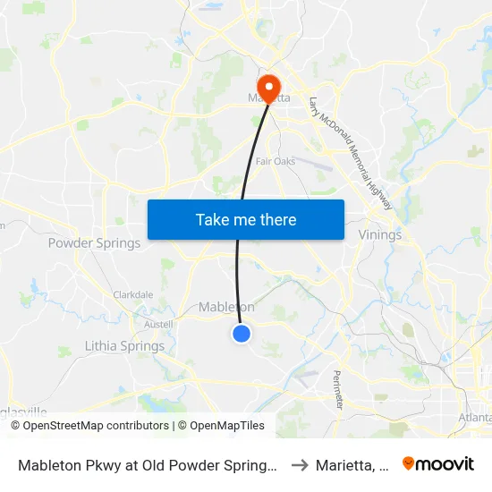 Mableton Pkwy at Old Powder Springs Rd to Marietta, GA map