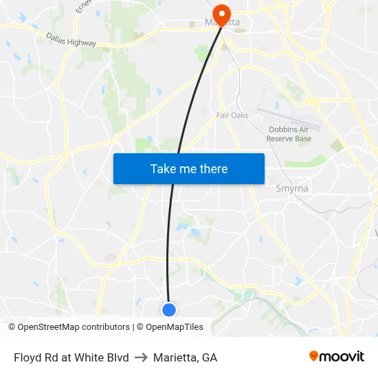 Floyd Rd at White Blvd to Marietta, GA map