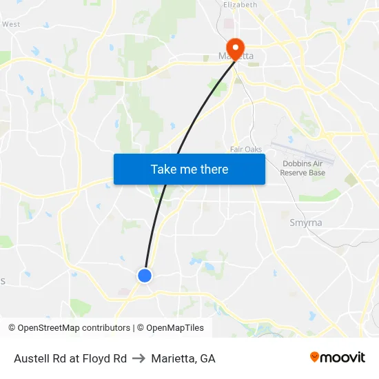 Austell Rd at Floyd Rd to Marietta, GA map