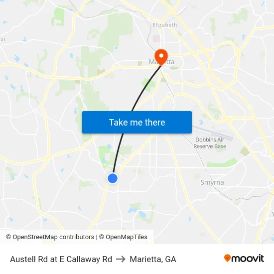 Austell Rd at E Callaway Rd to Marietta, GA map