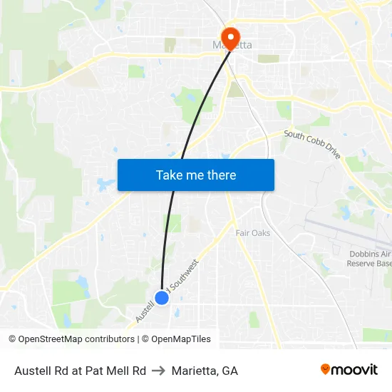 Austell Rd at Pat Mell Rd to Marietta, GA map