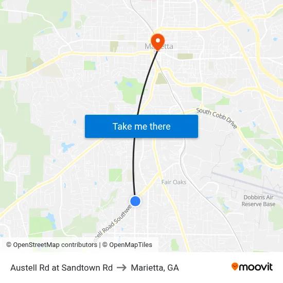Austell Rd at Sandtown Rd to Marietta, GA map