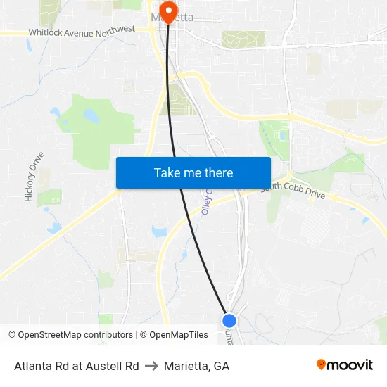 Atlanta Rd at Austell Rd to Marietta, GA map