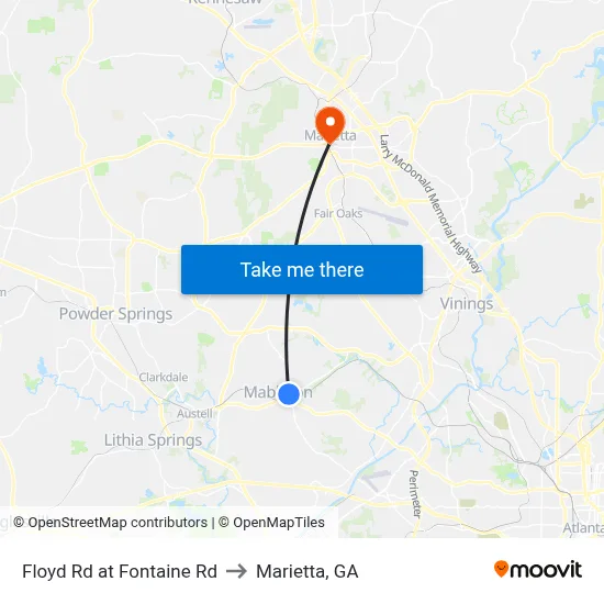 Floyd Rd at Fontaine Rd to Marietta, GA map