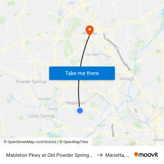 Mableton Pkwy at Old Powder Springs Rd to Marietta, GA map