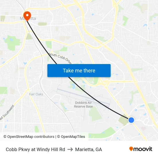 Cobb Pkwy at Windy Hill Rd to Marietta, GA map