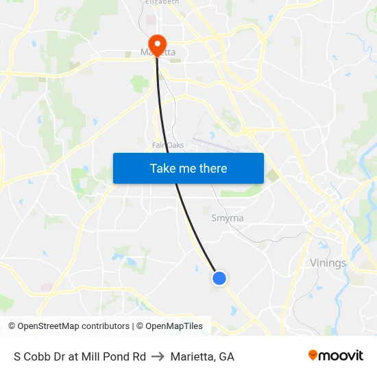 S Cobb Dr at Mill Pond Rd to Marietta, GA map