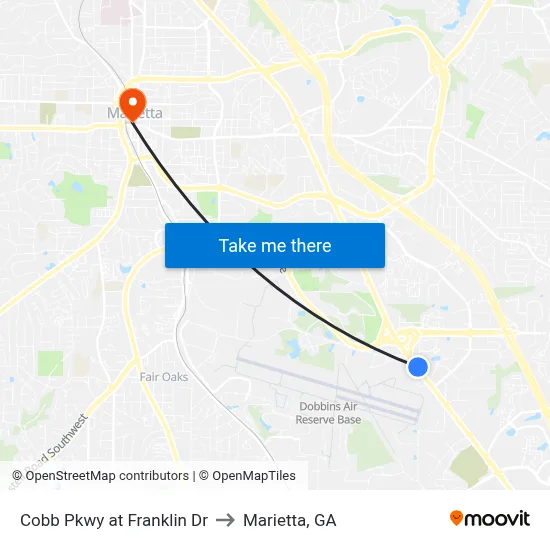 Cobb Pkwy at Franklin Dr to Marietta, GA map