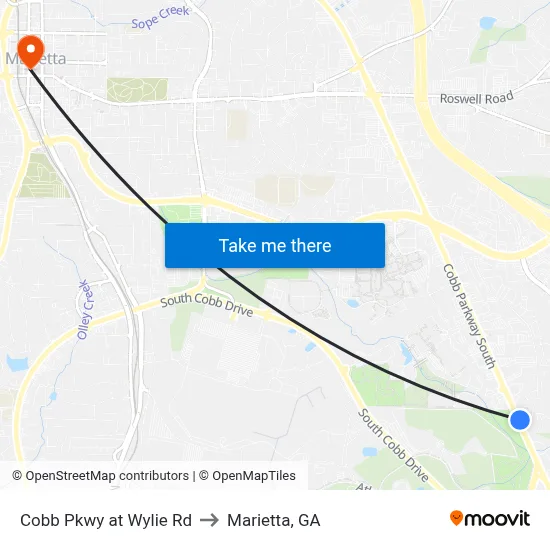 Cobb Pkwy at Wylie Rd to Marietta, GA map