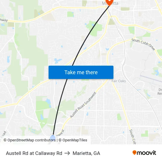 Austell Rd at Callaway Rd to Marietta, GA map
