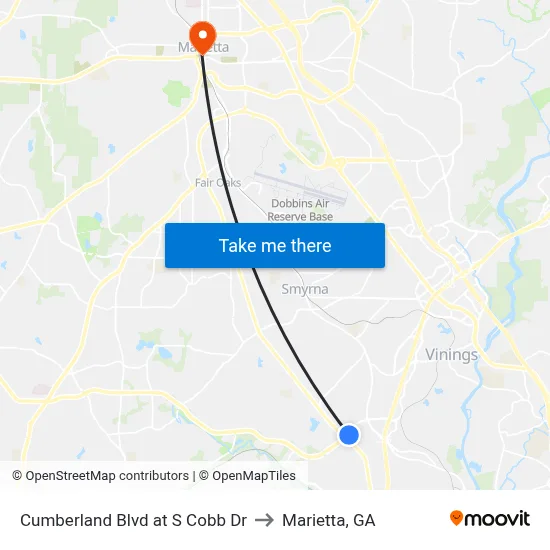 Cumberland Blvd at S Cobb Dr to Marietta, GA map