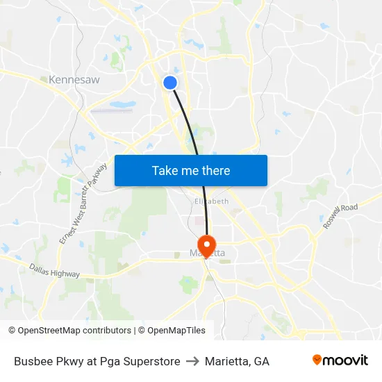 Busbee Pkwy at Pga Superstore to Marietta, GA map
