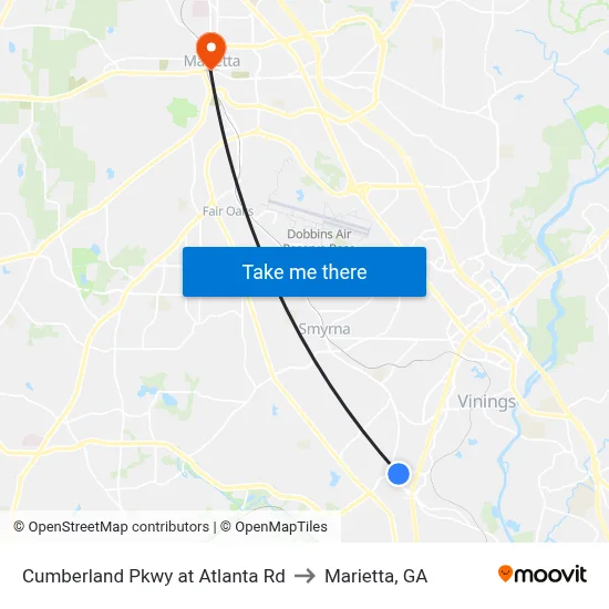Cumberland Pkwy at Atlanta Rd to Marietta, GA map