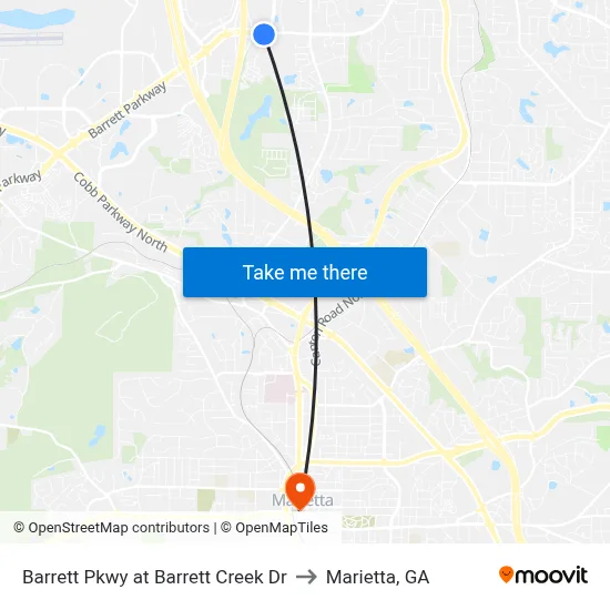 Barrett Pkwy at Barrett Creek Dr to Marietta, GA map