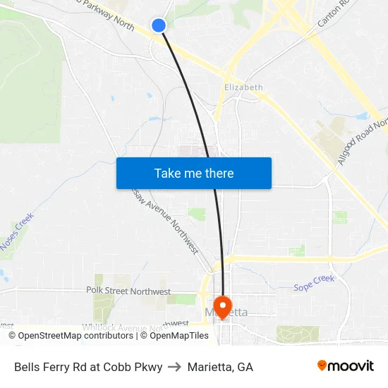 Bells Ferry Rd at Cobb Pkwy to Marietta, GA map