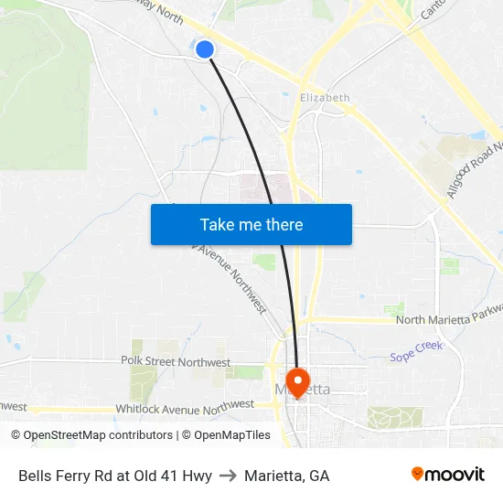 Bells Ferry Rd at Old 41 Hwy to Marietta, GA map