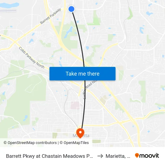 Barrett Pkwy at Chastain Meadows Pkwy to Marietta, GA map