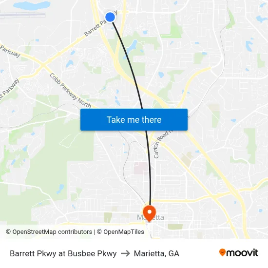 Barrett Pkwy at Busbee Pkwy to Marietta, GA map