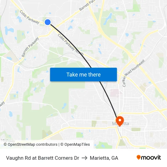 Vaughn Rd at Barrett Corners Dr to Marietta, GA map