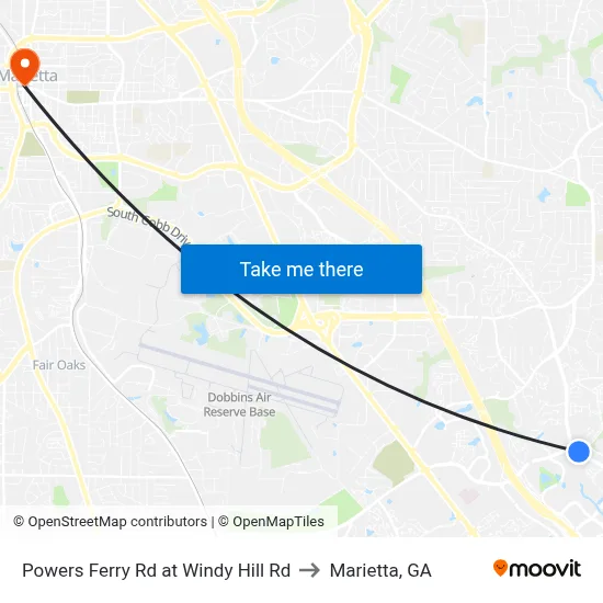 Powers Ferry Rd at Windy Hill Rd to Marietta, GA map