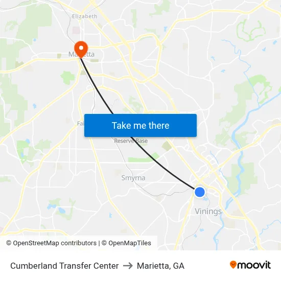 Cumberland Transfer Center to Marietta, GA map