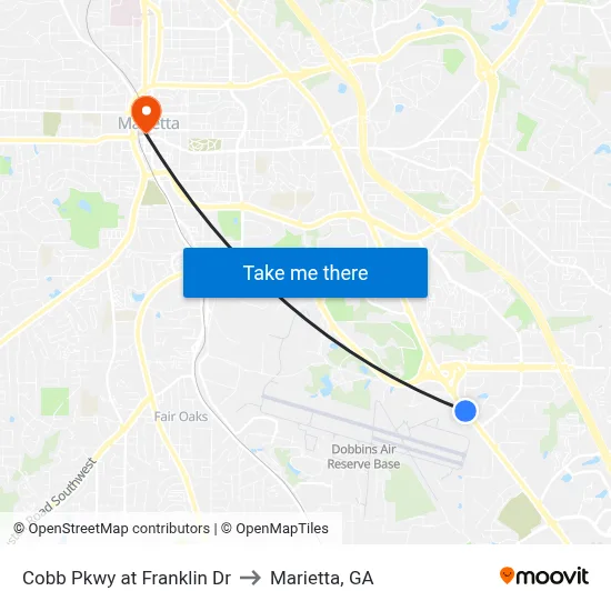 Cobb Pkwy at Franklin Dr to Marietta, GA map
