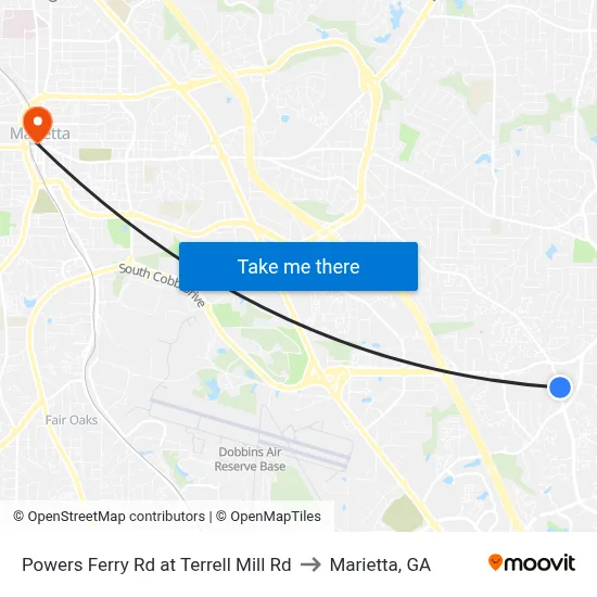 Powers Ferry Rd at Terrell Mill Rd to Marietta, GA map