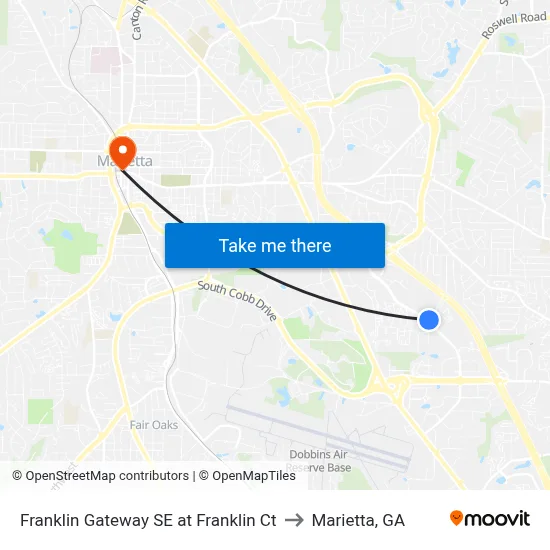 Franklin Gateway SE at Franklin Ct to Marietta, GA map