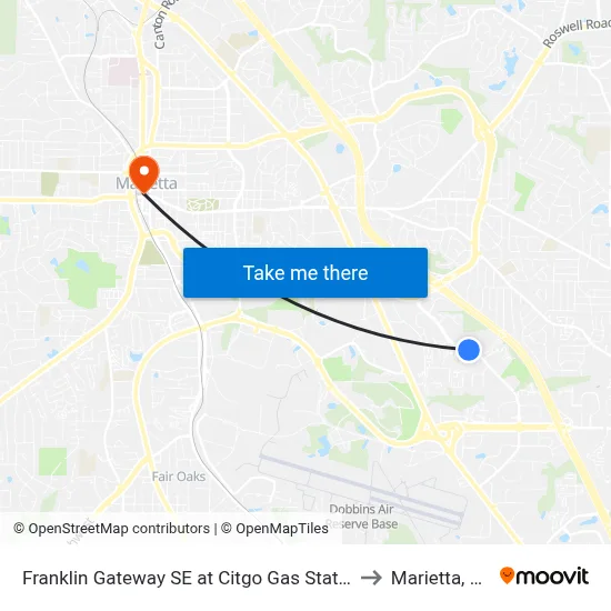 Franklin Gateway SE at Citgo Gas Station to Marietta, GA map