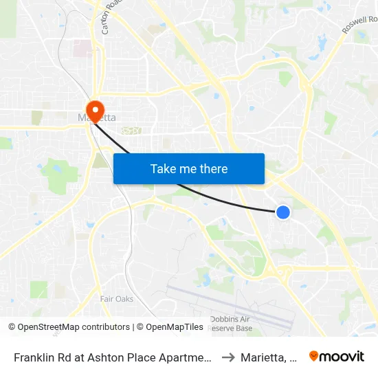 Franklin Rd at Ashton Place Apartments to Marietta, GA map