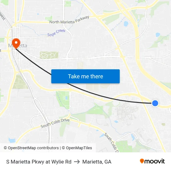 S Marietta Pkwy at Wylie Rd to Marietta, GA map