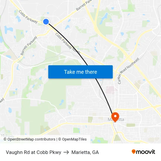 Vaughn Rd at Cobb Pkwy to Marietta, GA map