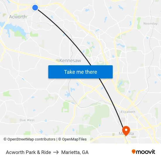 Acworth Park & Ride to Marietta, GA map