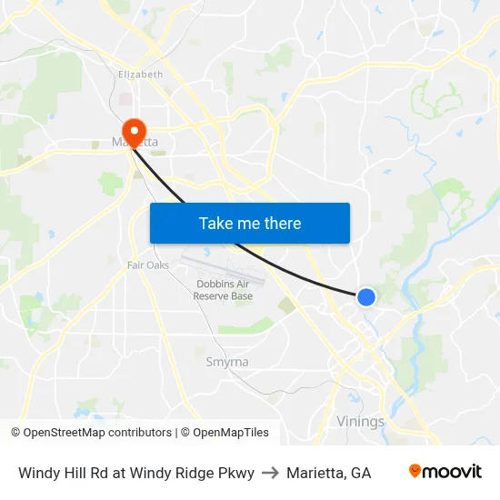 Windy Hill Rd at Windy Ridge Pkwy to Marietta, GA map
