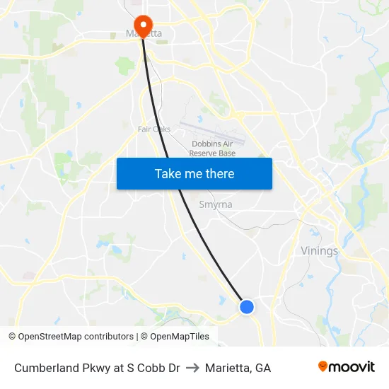 Cumberland Pkwy at S Cobb Dr to Marietta, GA map