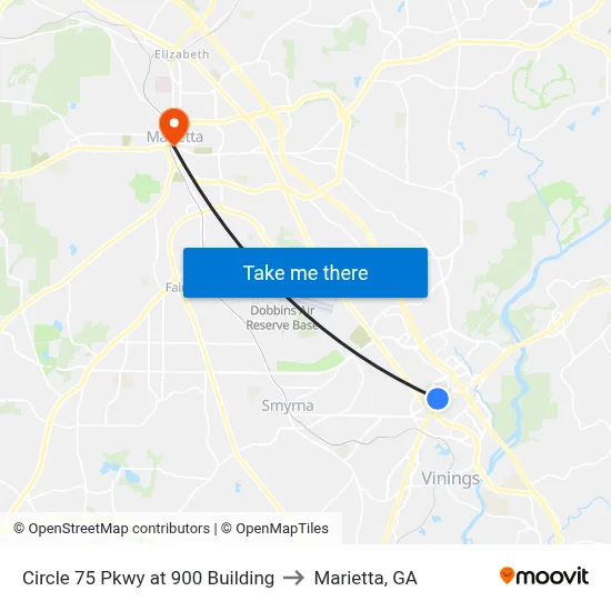 Circle 75 Pkwy at 900 Building to Marietta, GA map