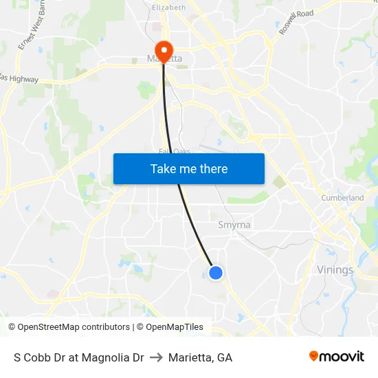 S Cobb Dr at Magnolia Dr to Marietta, GA map