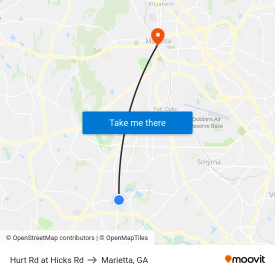 Hurt Rd at Hicks Rd to Marietta, GA map