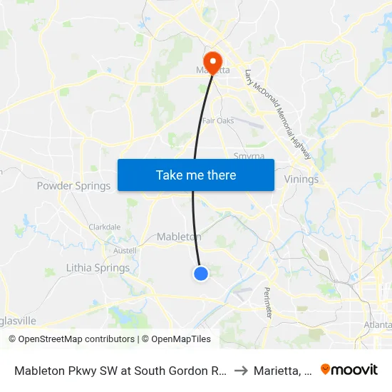 Mableton Pkwy SW at South Gordon Rd SW to Marietta, GA map