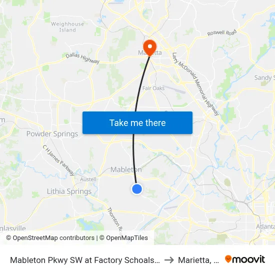 Mableton Pkwy SW at Factory Schoals Rd S to Marietta, GA map