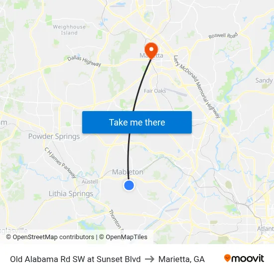 Old Alabama Rd SW at Sunset Blvd to Marietta, GA map