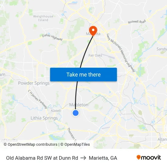 Old Alabama Rd SW at Dunn Rd to Marietta, GA map