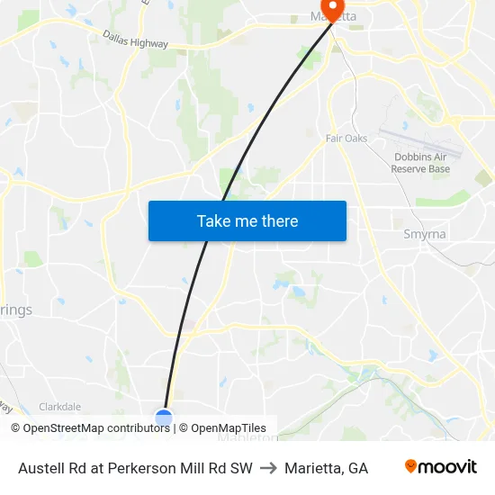 Austell Rd at Perkerson Mill Rd SW to Marietta, GA map