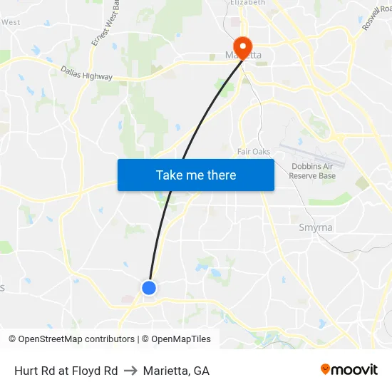 Hurt Rd at Floyd Rd to Marietta, GA map
