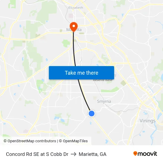 Concord Rd SE at S Cobb Dr to Marietta, GA map